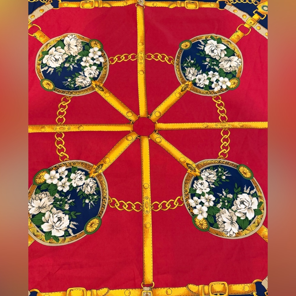 Italian Elegant Red and Blue Floral Scarf - Picture 2 of 4